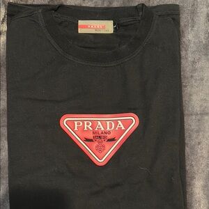 Prada Black Tee with Red Emblem